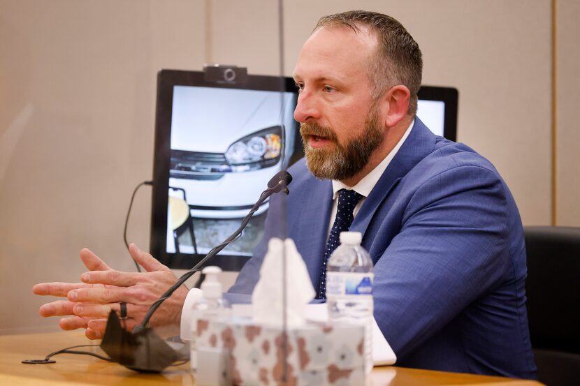 Medical examiner Travis Danielsen answers questions from the prosecution about the autopsy...