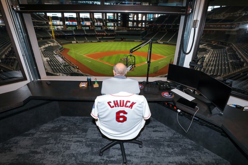 ARLINGTON, TX - MAY 27:  Chuck Morgan, the public address announcer for the Texas Rangers...