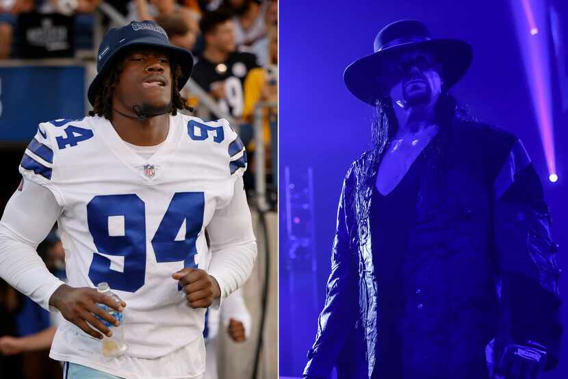 Dallas Cowboys defensive end Randy Gregory (left) and WWE legend The Undertaker (right,...