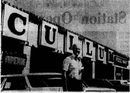 Photo of George Cullum, outside his Cullum Food Mart in Casa Linda, published in The Dallas...
