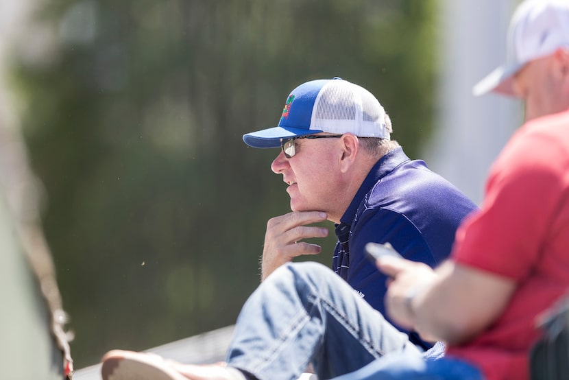 Texas Rangers Senior Director of Amateur Scouting Kip Fagg looks on during an NCAA baseball...