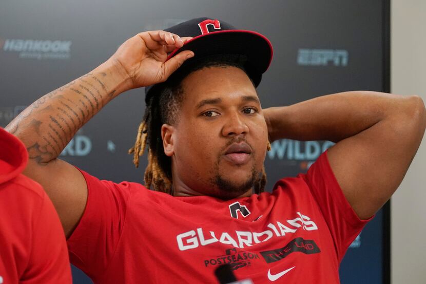 Cleveland Guardians' Jose Ramirez is shown during an interview, Thursday, Oct. 6, 2022, in...