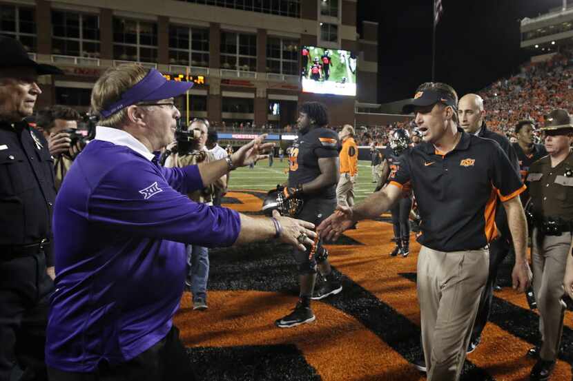 STILLWATER, OK - NOVEMBER 7 : Head Coach Gary Patterson of the TCU Horned Frogs and head...