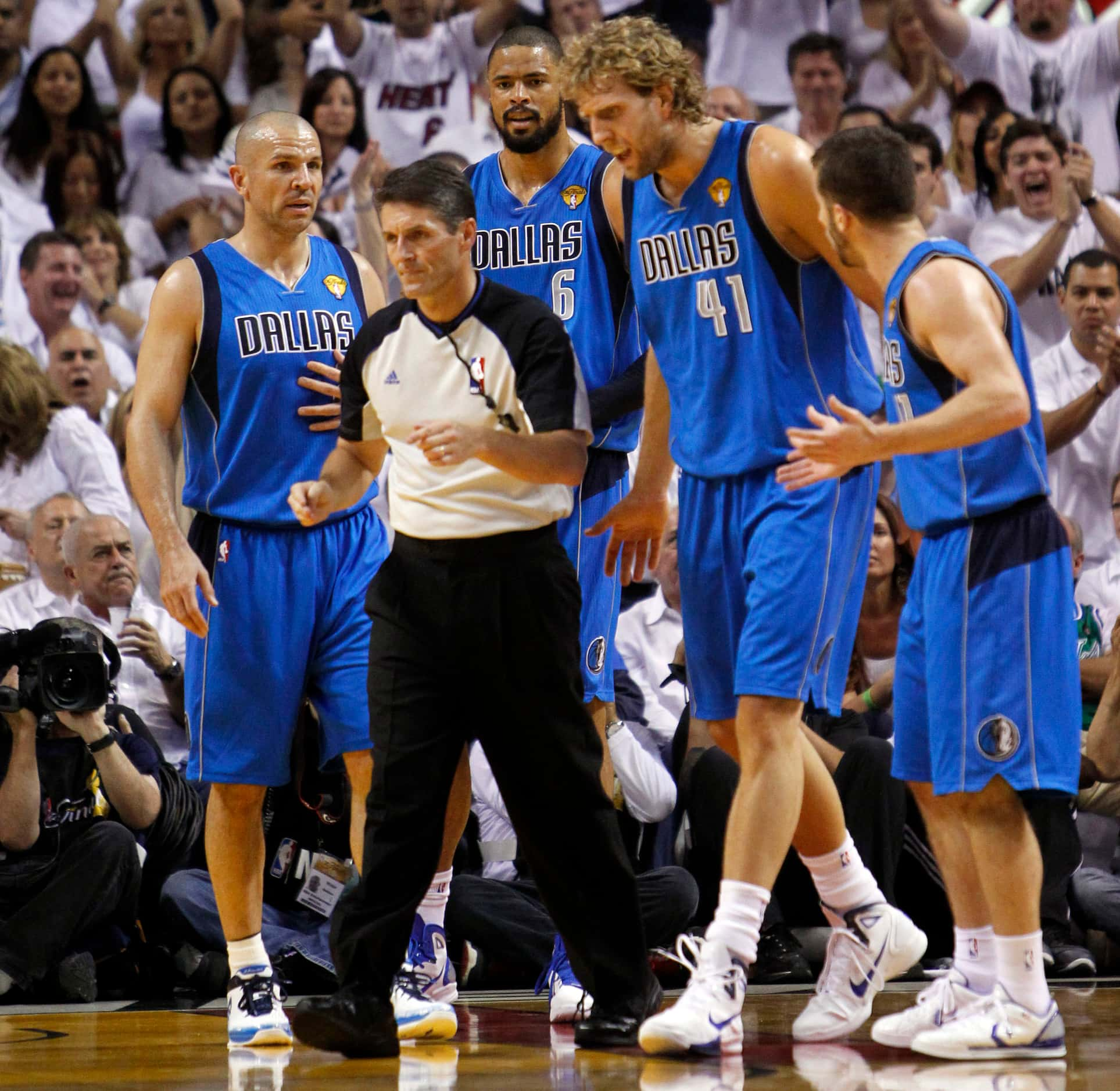 Dallas Mavericks power forward Dirk Nowitzki (41) questions the referee as Dallas Mavericks...