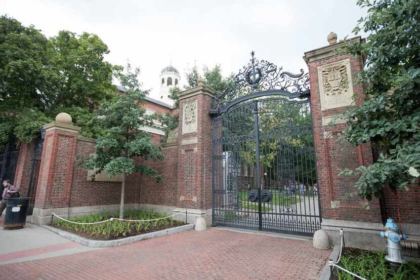 A gate in front of Harvard Yard at Harvard University on Aug. 30, 2018, in Cambridge, Mass....