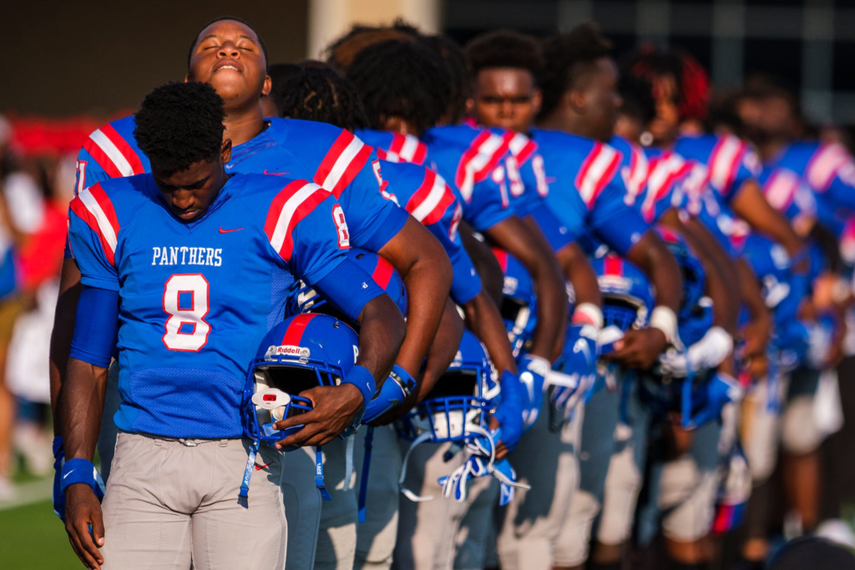 Duncanville linebacker Jadarius Thursby (8) and  offensive lineman Stephon Dixon (51)  stand...