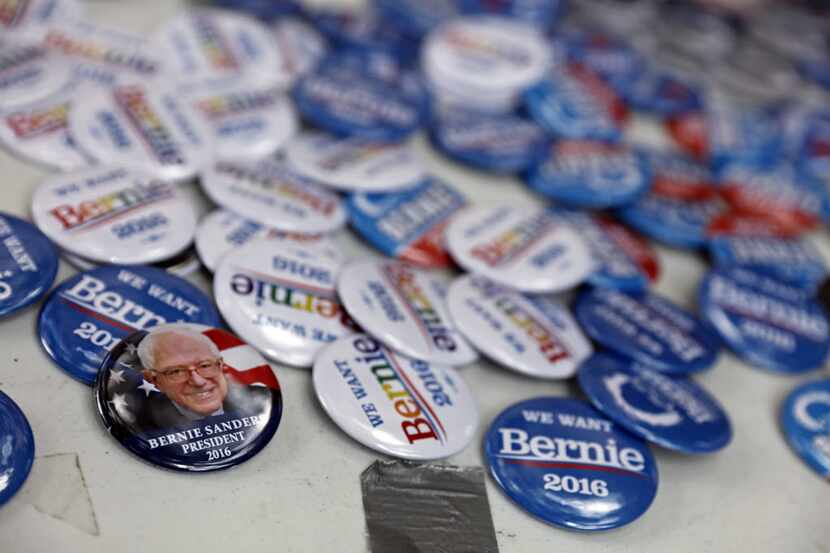 Buttons for former Democratic presidential candidate Bernie Sanders were in abundance...
