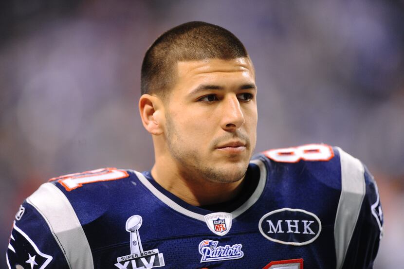 Feb 5, 2012; Indianapolis, IN, USA; New England Patriots tight end Aaron Hernandez during...