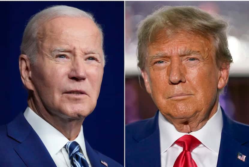 En esta combinación de fotografías, el presidente Joe Biden, a la izquierda, habla el 10 de...