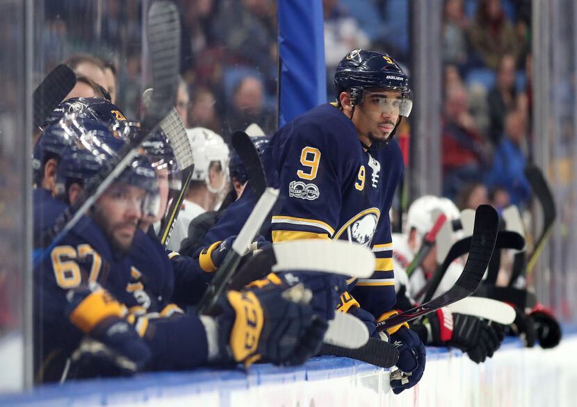 BUFFALO, NY - DECEMBER 12: Evander Kane #9 of the Buffalo Sabres during the game against the...