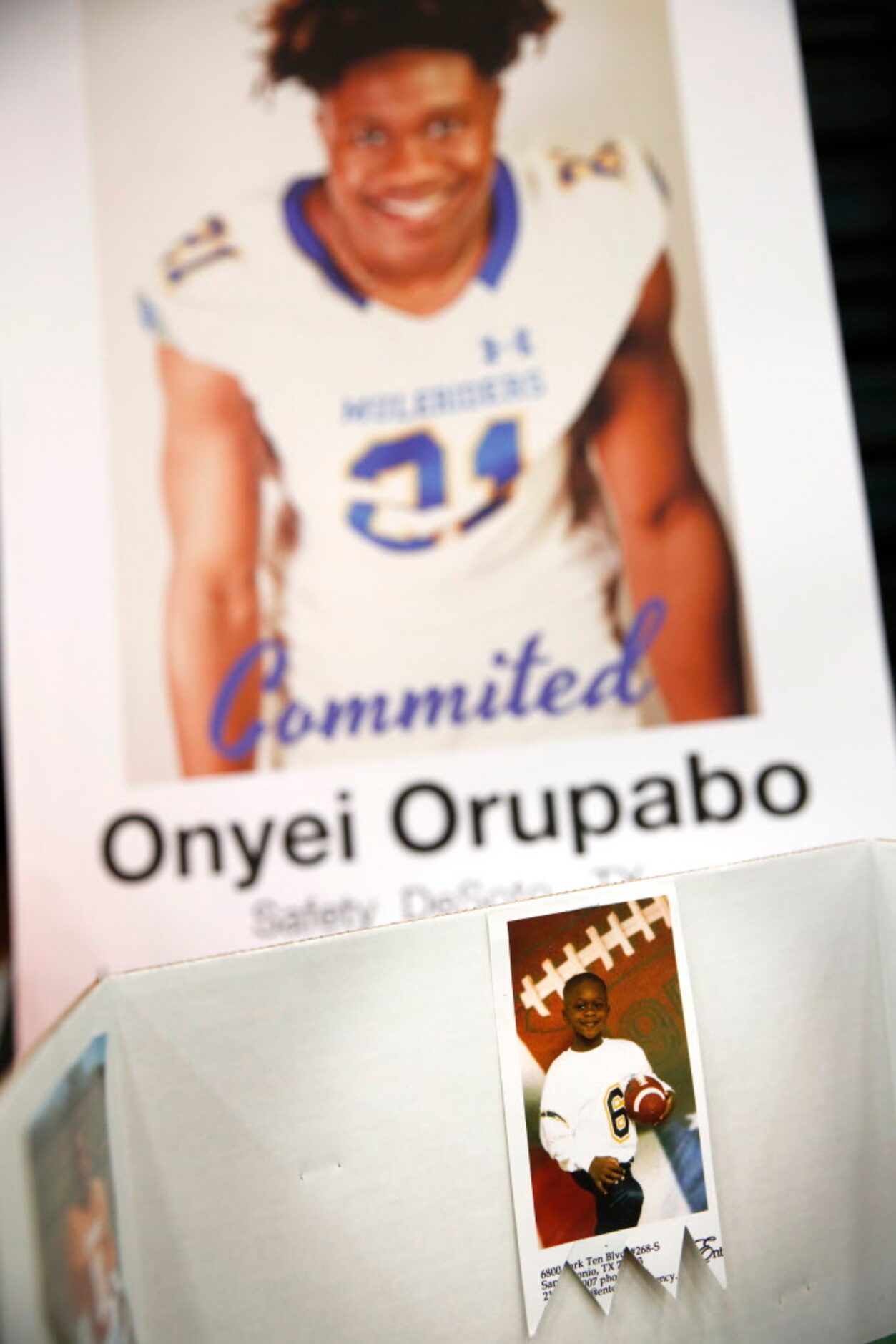 A youth football photo of safety Onyei Orupabo who signed with Southern Arkansas University...