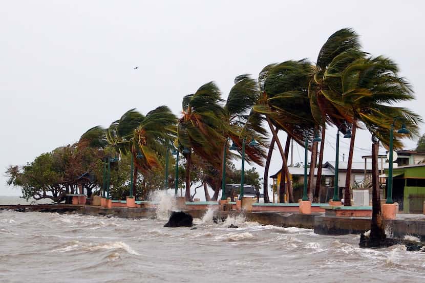 Winds lash the coastal city of Fajardo as Hurricane Maria approaches Puerto Rico, on...