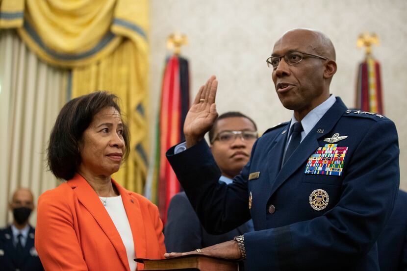 Gen. Charles Q. Brown Jr., is sworn is as Chief of Staff of the Air Force as his wife...