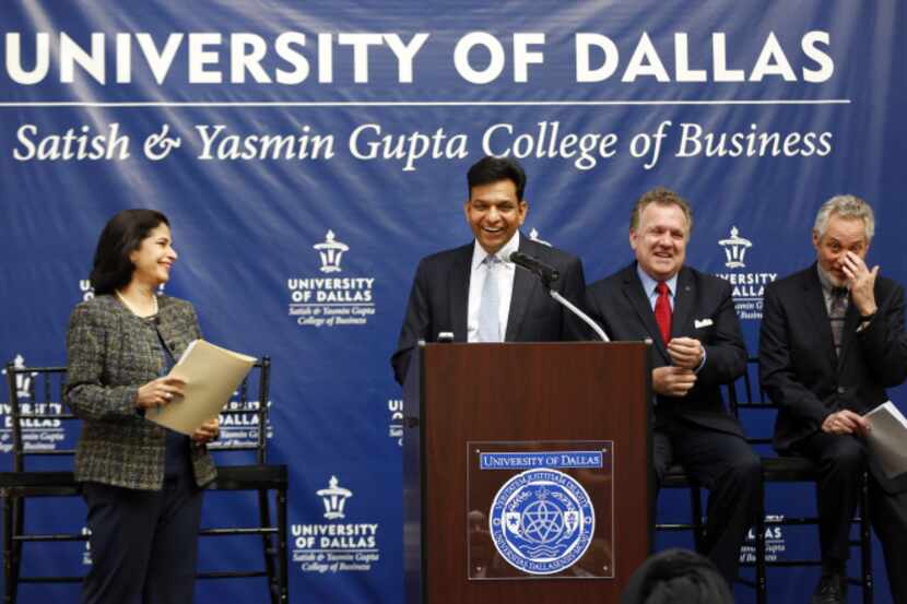 Satish Gupta, with his wife, Yasmin, spoke Thursday during the formal announcement of the...