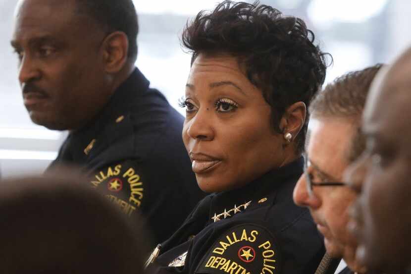 Dallas Police Chief U. Renee Hall talks to The Dallas Morning News Editorial board on May...