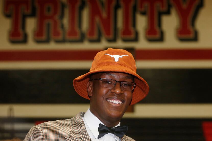 Euless Trinity basketball player Myles Turner announced his commitment to play for the...