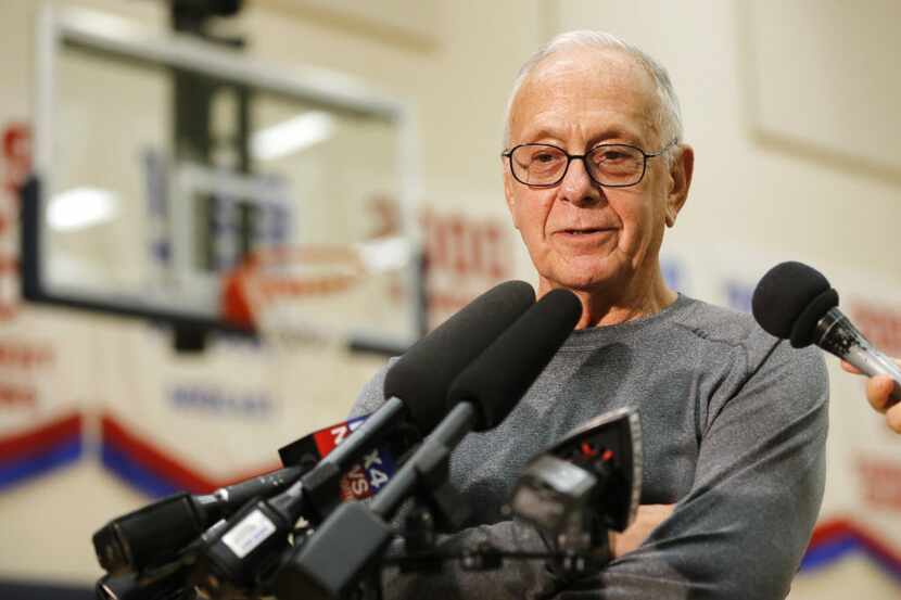 SMU mens basketball coach Larry Brown answers  questions from the media before practice at...
