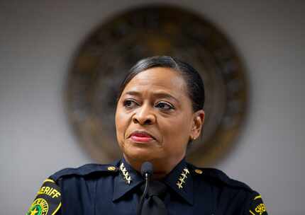 Sheriff Marian Brown gives remarks after taking the oath of office during her a swearing-in...