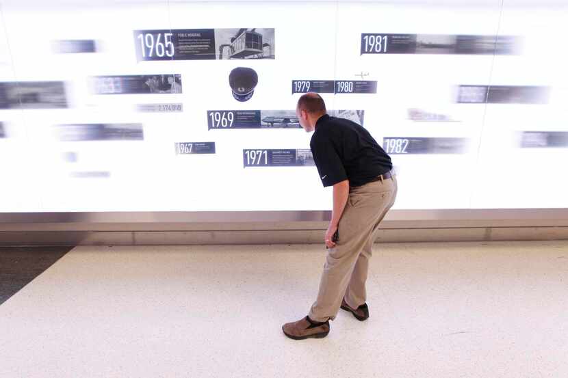 
Southwest’s corporate historian, Richard West, looked at the “Time in Motion” display near...