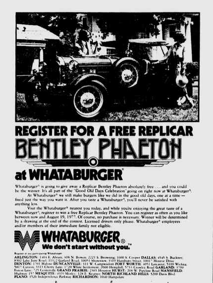 Whataburger advertisement featured in The News on July 17, 1977