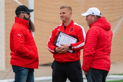 The Denton Diablos leadership: co-owner Damon Gochneaur (left), Head Coach Chad Rakestraw...