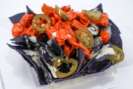 The buffalo 'chicken' nachos at AT&T Stadium in 2021 are made with plant-based meat. 