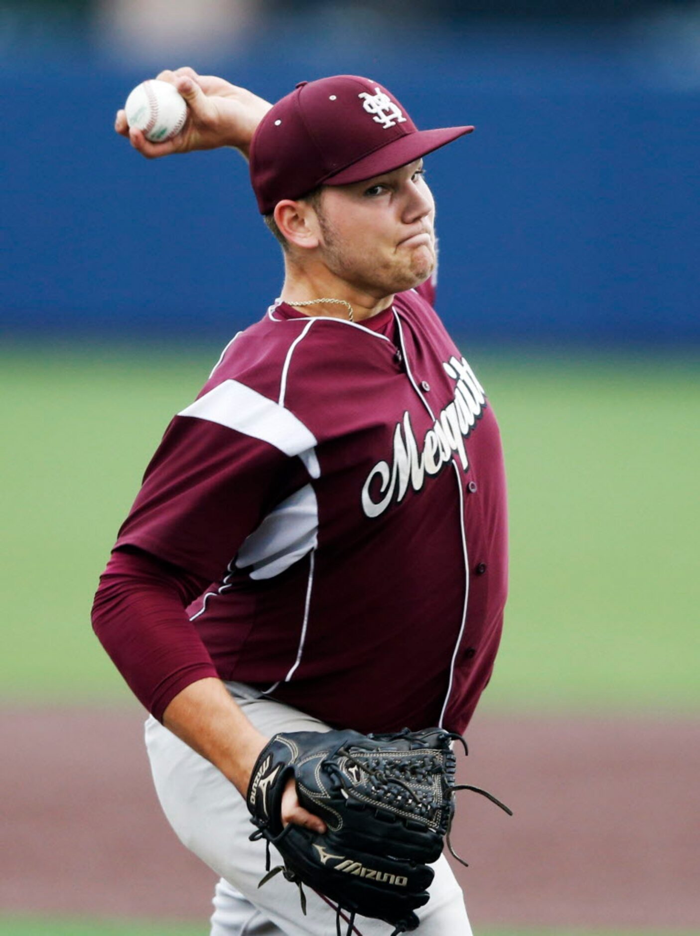 Mesquite's Grant French (10) pitches in a game against Mesquite High School in the first...