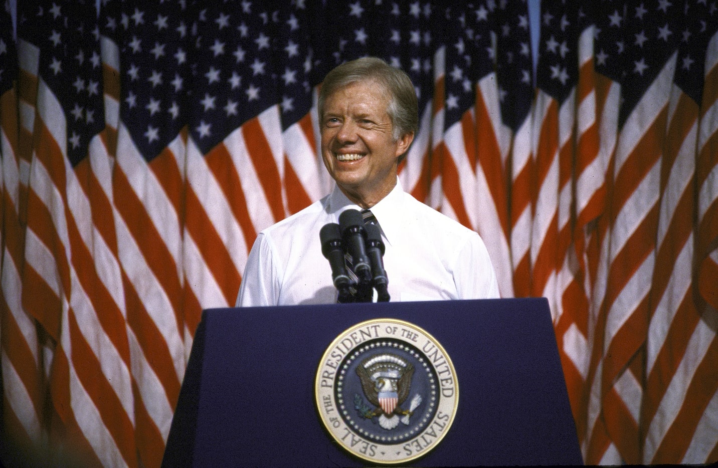 President Jimmy Carter speaking at Merced College.