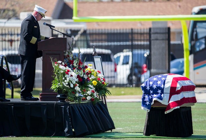  Euless Police Chief Michael Brown speaks during a memorial service for Euless police...