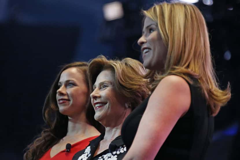 Former First Lady Laura Bush and daughters Jenna Bush Hager (right) and Barbara Pierce Bush...