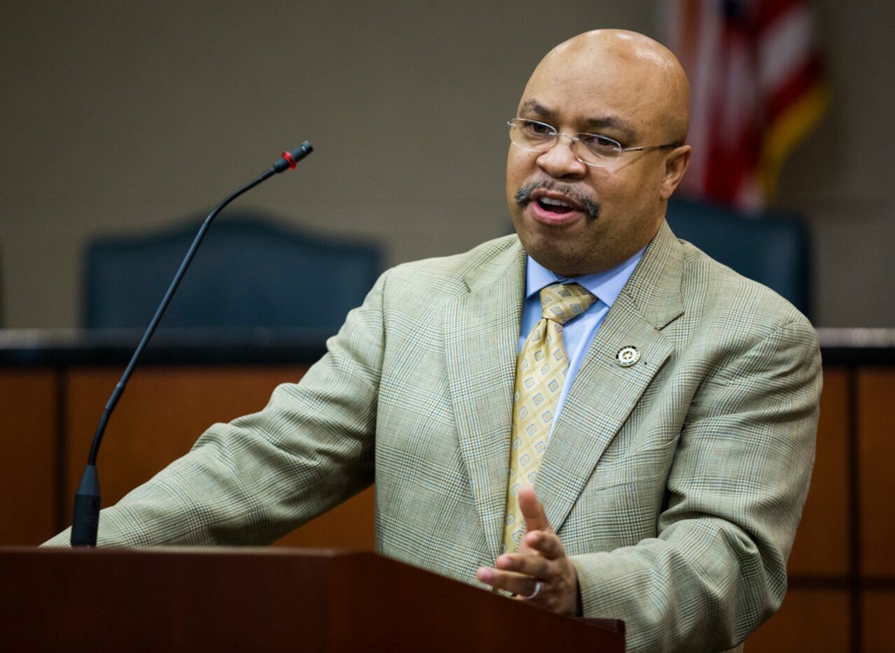 Representative Carl Sherman speaks during a press conference held by Texas Prisons...