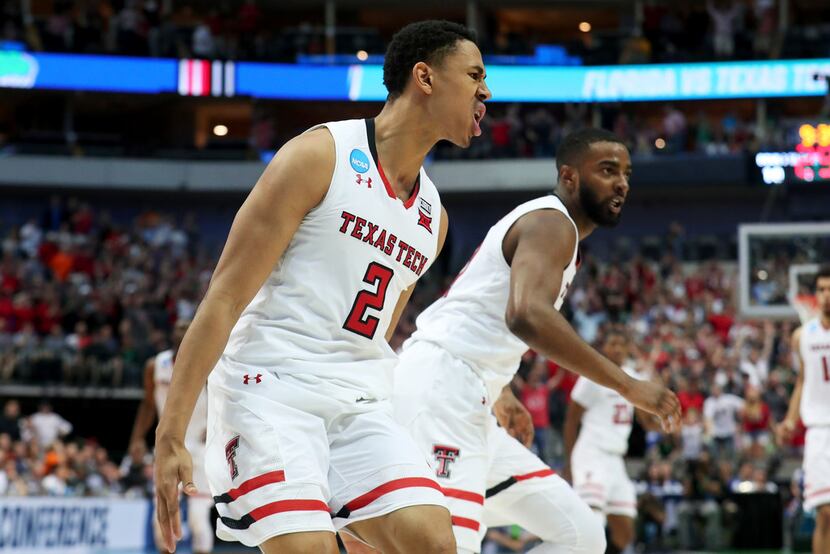 DALLAS, TX - MARCH 17:  Zhaire Smith #2 of the Texas Tech Red Raiders reacts in the second...