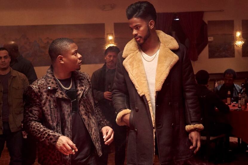 Jason Mitchell, left, and Trevor Jackson in a scene from the film "Superfly." 