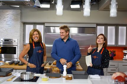Curtis Stone, center, appears on NBC's 'Today" show with Hoda Kotb, left, and Ellie Kemper...