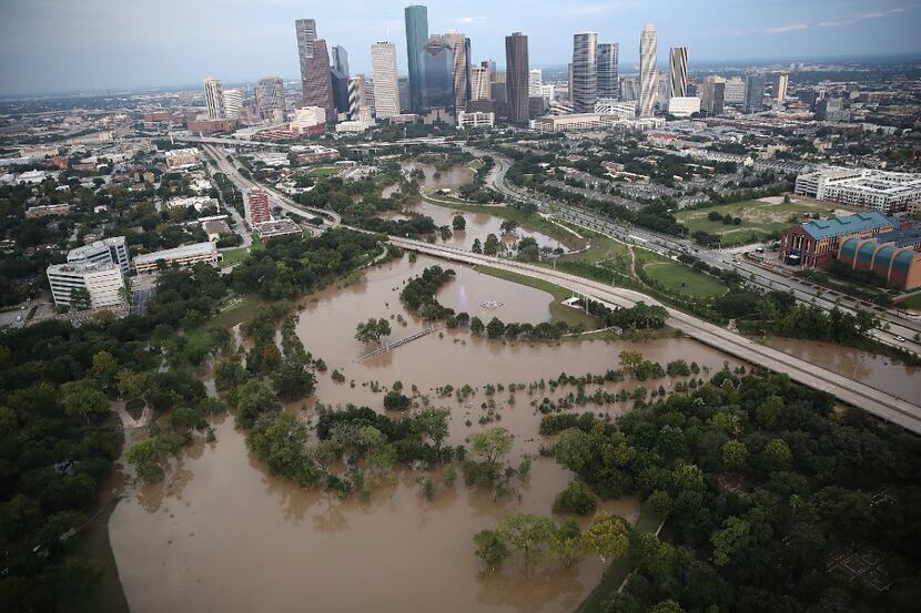Flooding continues to be shown near downtown Houston