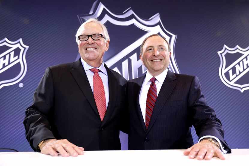 LAS VEGAS, NV - JUNE 22:  New Las Vegas NHL franchise owner Bill Foley and commissioner Gary...