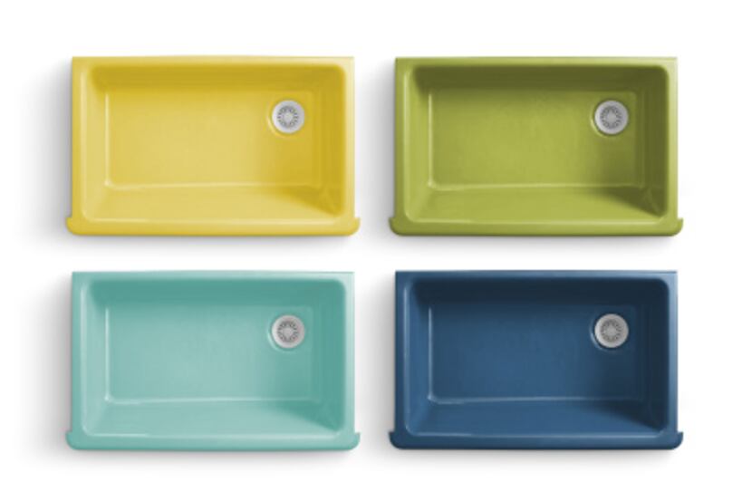 Style maven Jonathan Adler's fresh colors for Kohler sinks: Piccadilly Yellow, Greenwich...