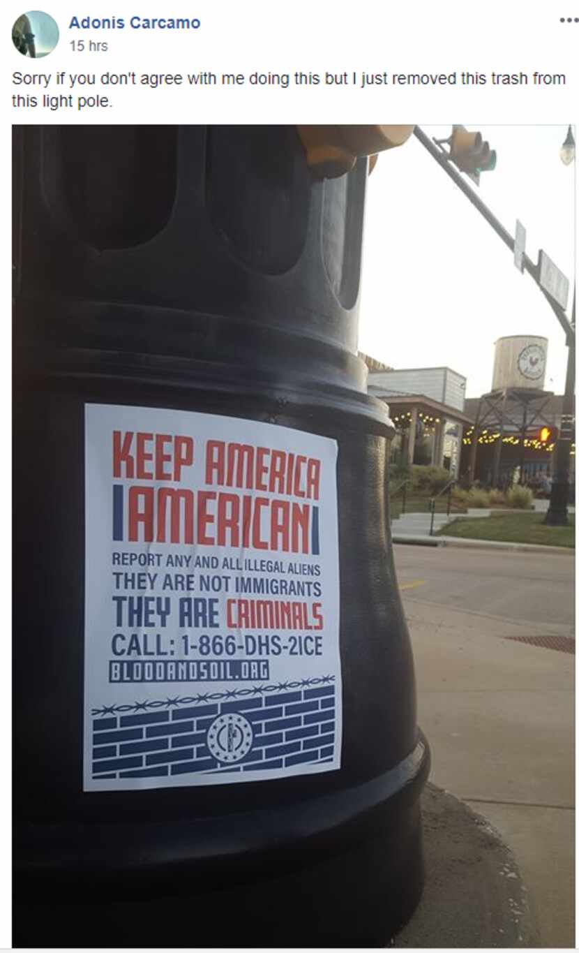 Lewisville resident Adonis Carcamo posted photos on Facebook of neo-Nazi fliers that have...