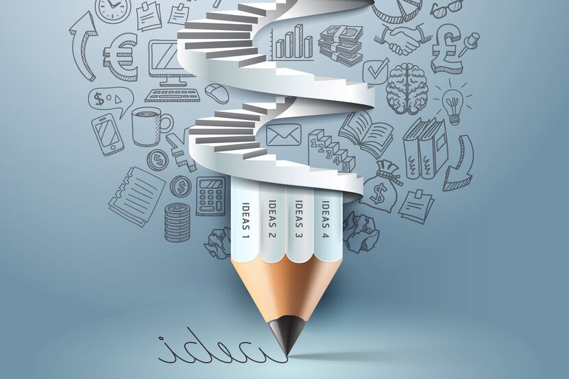 Business pencil staircase Infographics option. can be used for workflow layout, banner,...