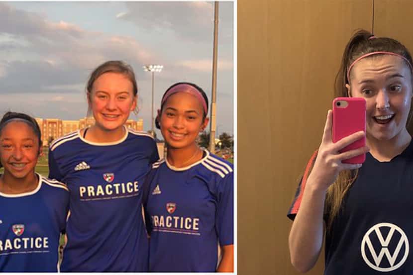 Madison Stromberg, Cameron Roller, and Taylor Cheatham of FC Dallas (left to right in left...