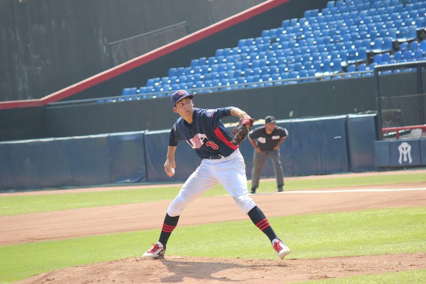 Texas Rangers pitcher Hans Crouse competed for Team USA at the 2016 COPABE "AAA" Pan...