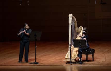 Ebonee Thomas (flute) and Emily Levin (harp) perform Valerie Coleman's 'Fanmi Imèn' during...