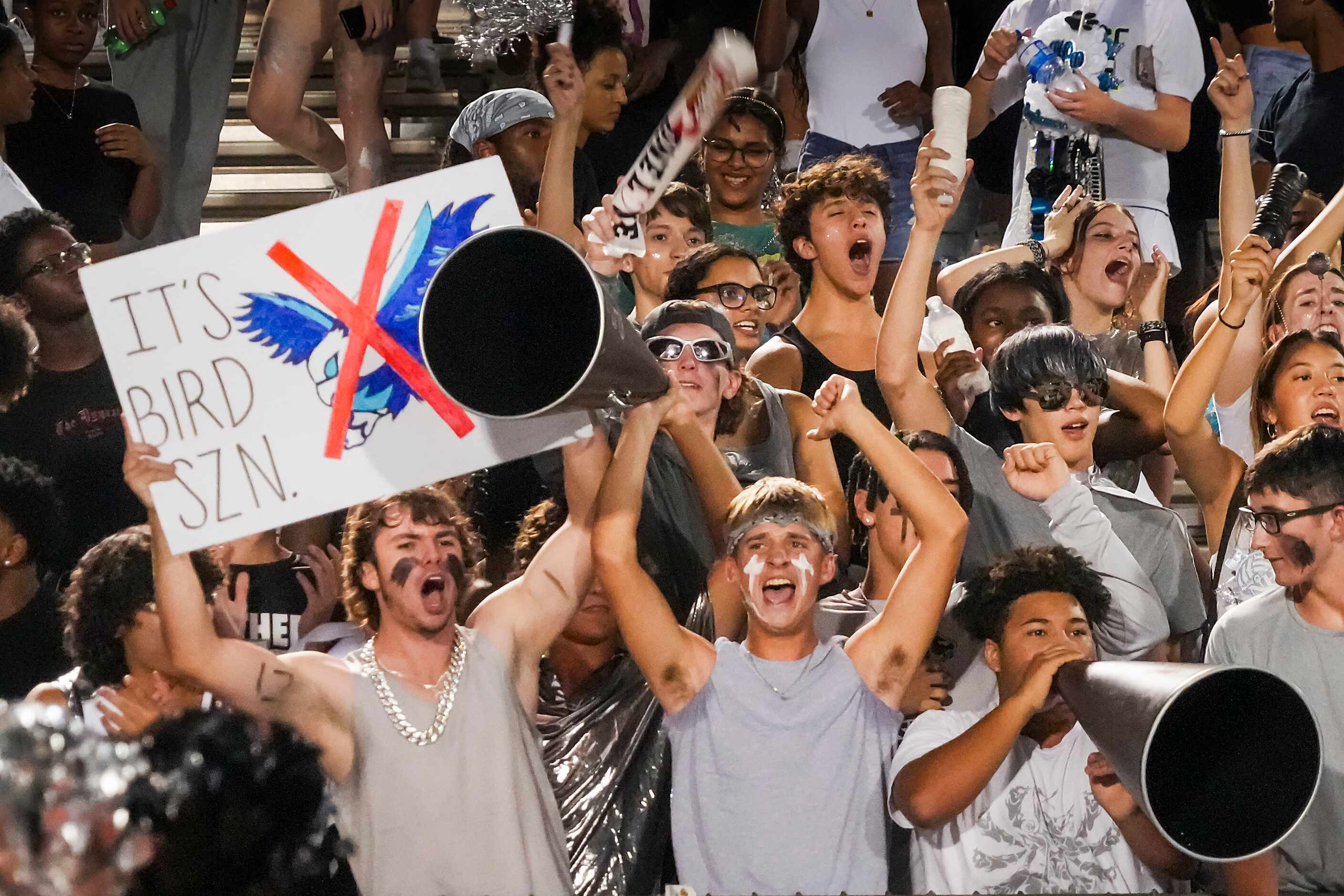 Panther Creek  fans cheer their team during the second half of victory over Wilmer-Hutchins...