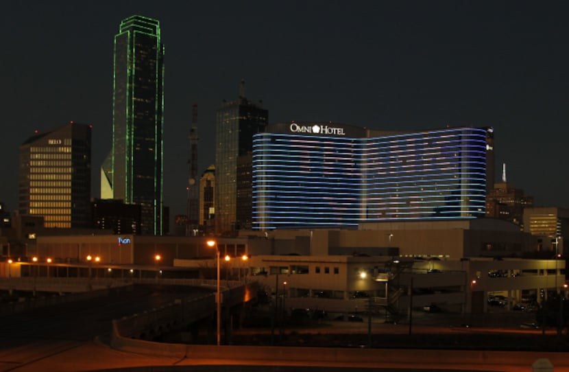 The Omni Dallas Hotel used its exterior lights to spell out a big "thank you' as it...