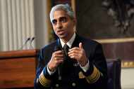 U.S. Surgeon General Dr. Vivek Murthy speaks during an event on the White House complex in...