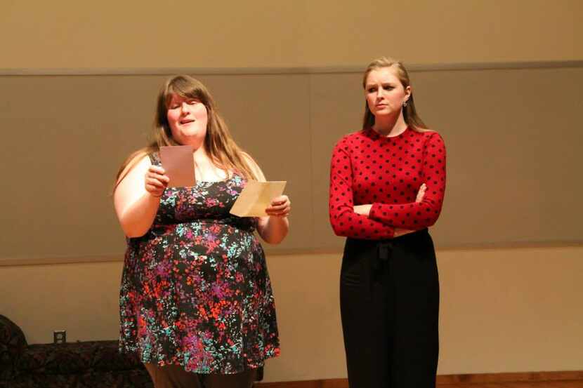 
Sarah Grubaugh (left) and Ali Peterkort rehearse a scene from A Little Night Music,...