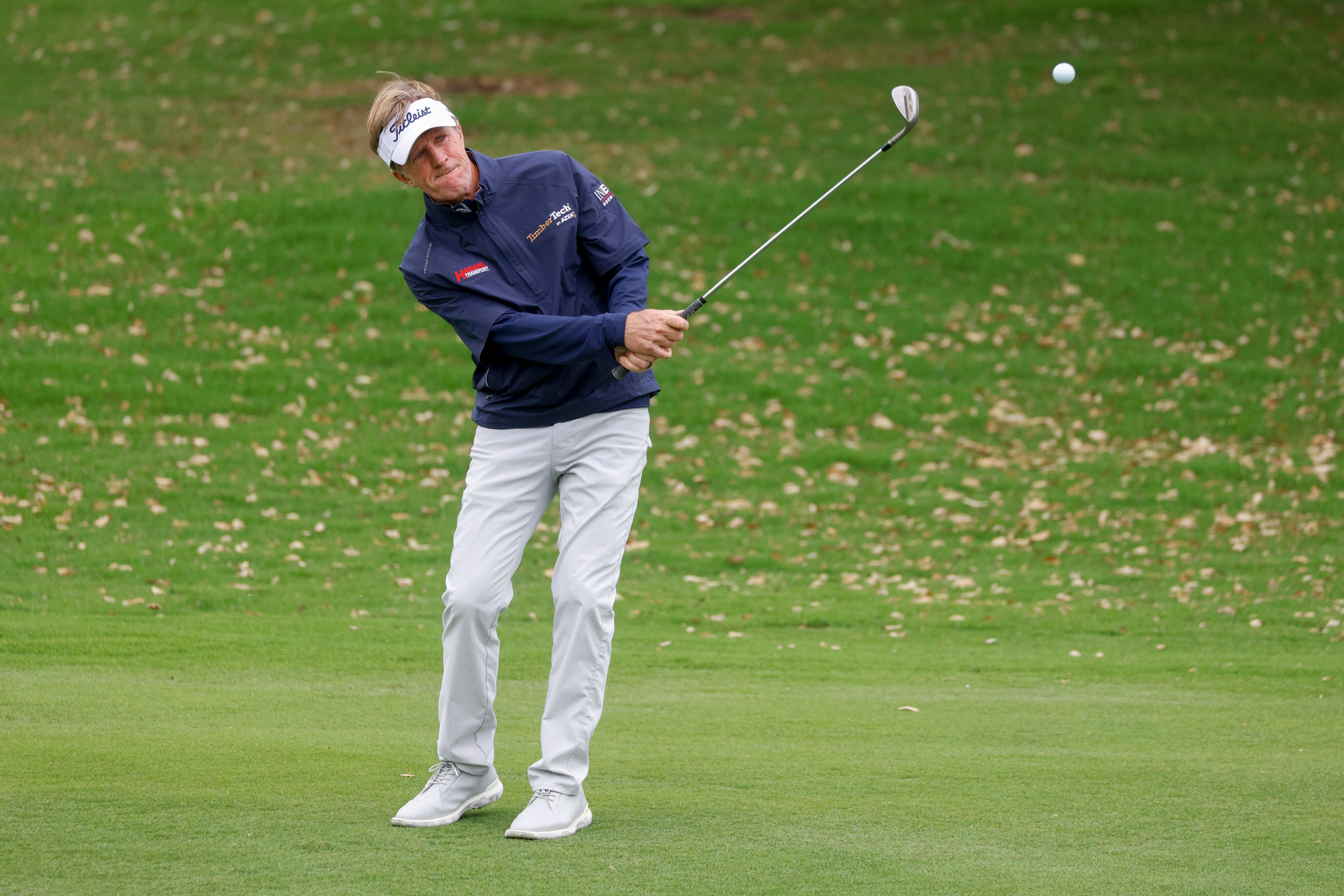 Professional golfer Brett Quigley plays a shot from the 9th fairway during the first round...