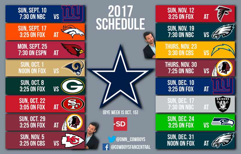 The Dallas Cowboys' 2017 schedule.