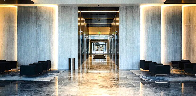 The lobby in the new Star office tower at 17 Cowboys Way in Frisco.