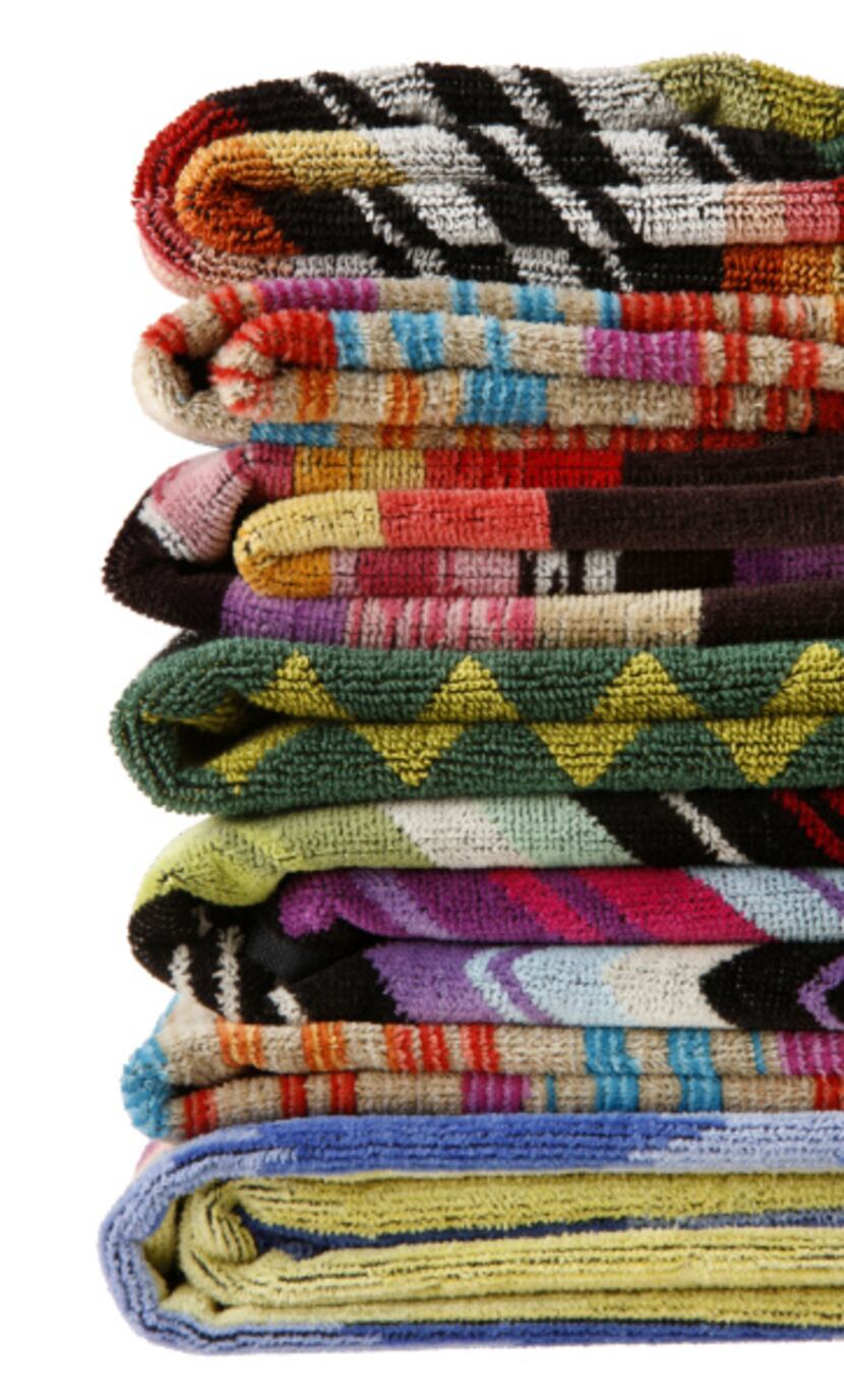 Flame Stitch patterns for home trend feature, photographed August 16, 2012. Missoni towels...